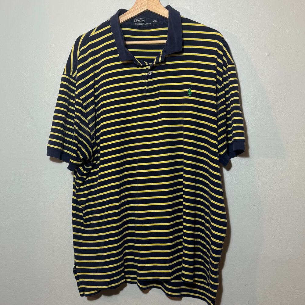 Vintage Men's Size 2XL Polo Ralph Lauren Blue & Yellow Striped Polo 100% Cotton